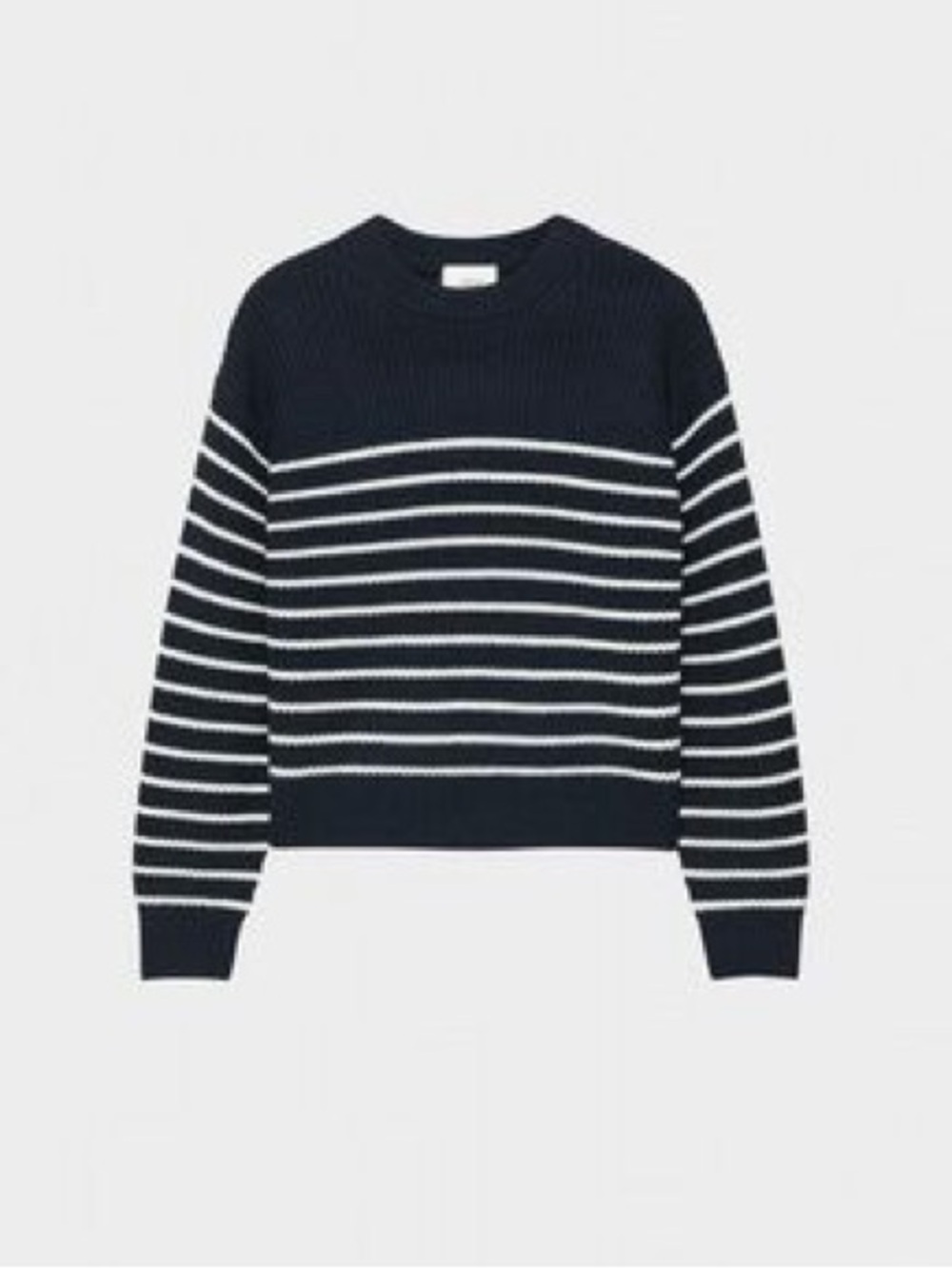 Wilfred Navy and White Striped Crewneck Sweater